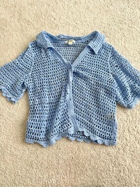 Light Blue Crochet Button Down Top